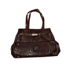 Charles Hubert Solid Brown Vegan Faux Alligator Shoulder Bag Large